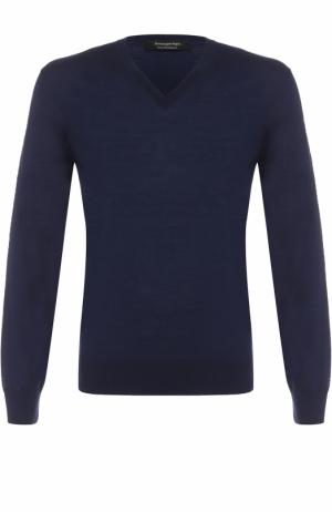 Пуловер из шерсти тонкой вязки Ermenegildo Zegna. Цвет: синий
