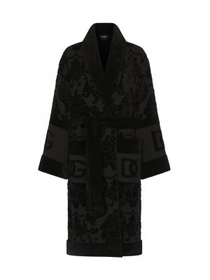 Банный халат с жаккардовым логотипом DOLCE&GABBANA, черный Dolce&Gabbana