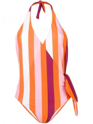 Полосатый купальник с вырезом халтер MSGM. Цвет: оранжевый