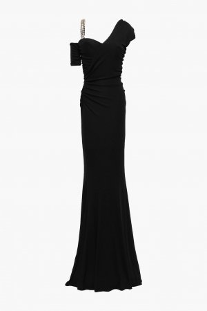 Платье из эластичного джерси с открытыми плечами и декором ROBERTO CAVALLI, черный Cavalli