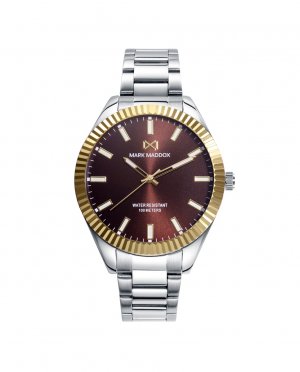 Мужские часы Shibuya с золотым алюминиевым безелем, коричневым циферблатом и стальным браслетом , серебро Mark Maddox