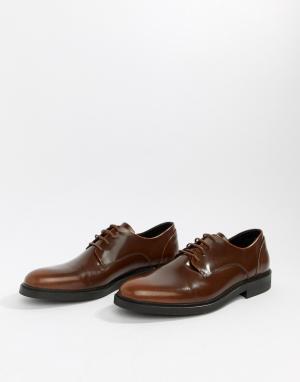 Коричневые блестящие туфли на шнуровке Zign. Цвет: коричневый