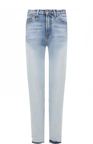 Укороченные джинсы с потертостями R13. Цвет: голубой