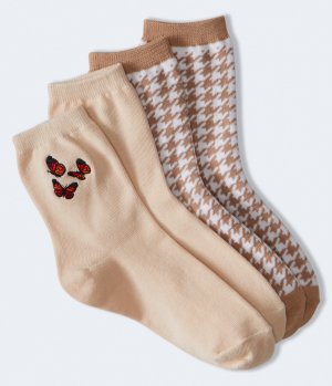 Набор носков с бабочками и узором «гусиные лапки», 2 шт. , коричневый Aeropostale