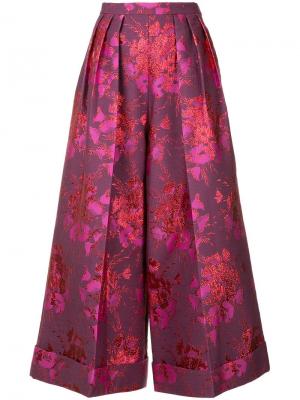 Укороченные брюки с цветочной вышивкой Delpozo. Цвет: розовый