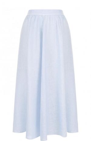 Однотонная льняная юбка-миди 120% Lino. Цвет: голубой