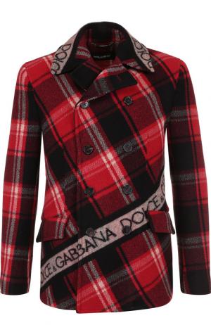 Укороченный шерстяной бушлат с логотипом бренда Dolce & Gabbana. Цвет: красный