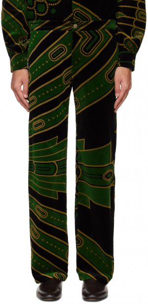 Черно-зеленые брюки с принтом TSAU