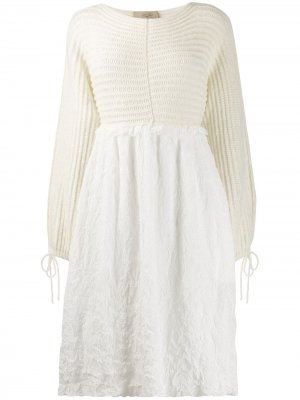 Платье с длинными рукавами и контрастным подолом Maison Flaneur. Цвет: белый