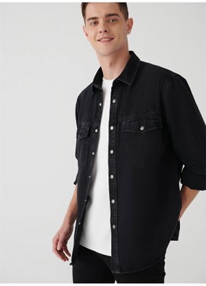 Однотонная бесцветная мужская джинсовая рубашка Ross Smoke с длинными рукавами и нормальной талией Mavi