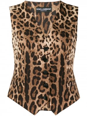 Жилет с леопардовым принтом Dolce & Gabbana. Цвет: коричневый