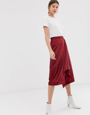 Атласная асимметричная юбка и резинка для волос Elsie-Красный Gestuz