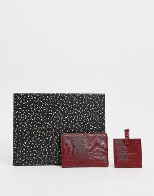 Обложка для паспорта и багажная бирка бордового цвета с принтом под кожу змеи -Красный French Connection