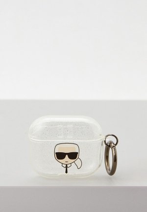 Чехол для наушников Karl Lagerfeld Airpods 3, TPU Glitters with ring Transparent Silver. Цвет: серебряный