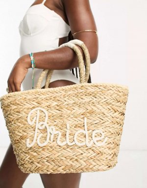 Бежевая соломенная сумка-ведро с вышивкой для невесты South Beach