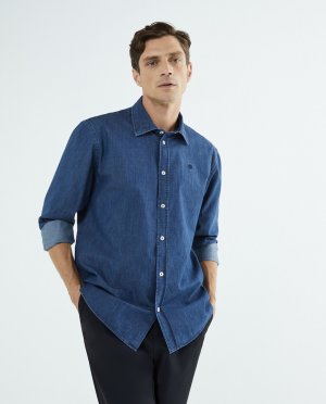 Мужская рубашка обычного цвета из ткани шамбре , синий North Sails