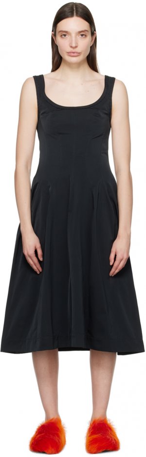 Черное платье-миди с овальным вырезом Marni