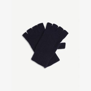 Кашемировые перчатки без пальцев в рубчик , темно-синий Johnstons