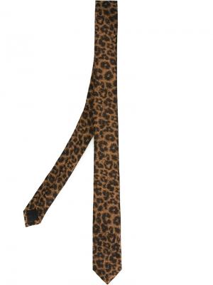 Узкий галстук с леопардовым узором Saint Laurent. Цвет: телесный