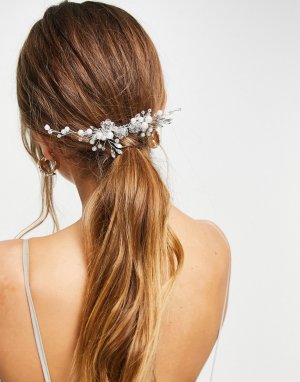 Свадебная заколка-гребень для волос с декоративной отделкой кристаллами и искусственным жемчугом Bridal-Серебристый ASOS DESIGN