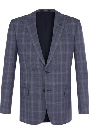 Однобортный шерстяной пиджак Giorgio Armani. Цвет: синий