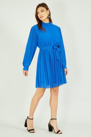 Синее платье-туника с длинными рукавами и высоким воротником, синий MELA