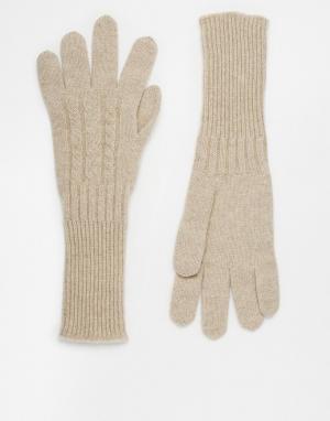 Вязаные кашемировые перчатки с узором косичка Johnstons. Цвет: dk med dyed