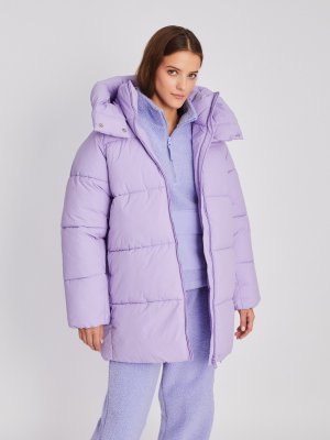 Тёплая куртка-пальто оверсайз силуэта с капюшоном zolla. Цвет: фиолетовый