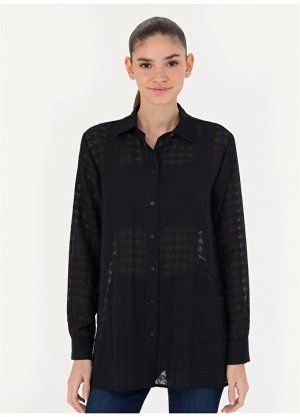 Черная женская рубашка с рубашечным воротником Pierre Cardin