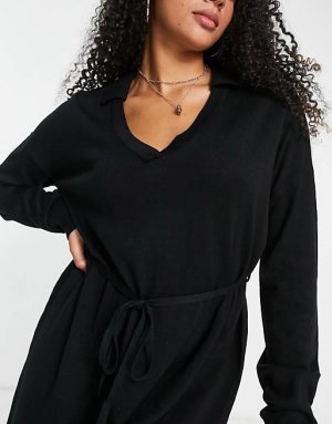 Черное вязаное платье мини с поясом Tall Threadbare