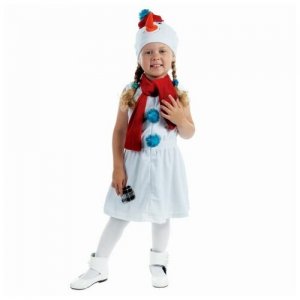 Детский карнавальный костюм Снеговик с красной заплаткой, велюр, рост 98 см, цвет белый 1468471 . Страна Карнавалия