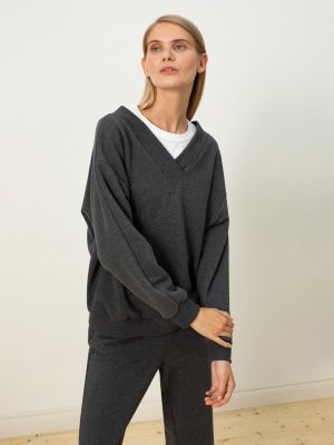 Пуловер оверсайз темно-серый Pompa. Цвет: серый