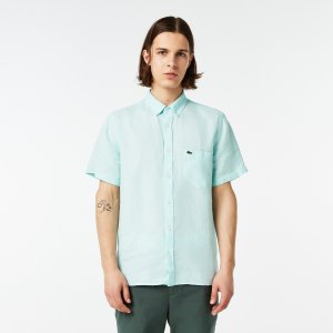 Рубашки Мужская льняная рубашка Lacoste. Цвет: голубой