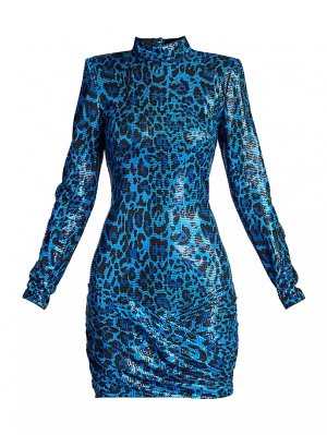 Мини-платье с леопардовым принтом и пайетками , синий Tadashi Shoji
