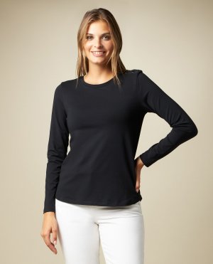 Женская футболка из хлопка стрейч с длинными рукавами , черный Iwie