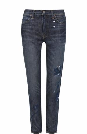 Укороченные джинсы прямого кроя с потертостями Polo Ralph Lauren. Цвет: темно-синий