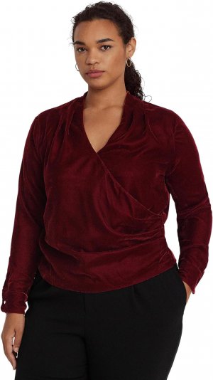 Плиссированная бархатная блузка больших размеров LAUREN Ralph Lauren, цвет Deep Rhodonite Velvet