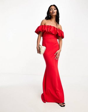 Красное платье макси с открытыми плечами и рыбьим хвостом Black Label True Violet