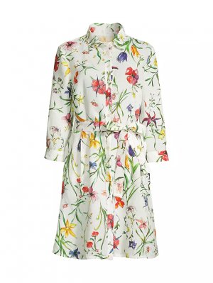 Льняное платье-рубашка с поясом и цветочным принтом , цвет provence 120% Lino