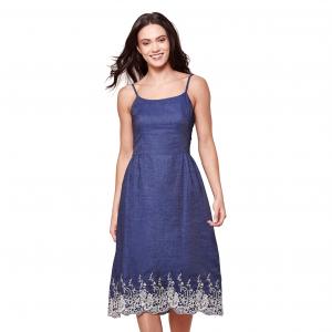 Платье длинное с тонкими бретелями из кружева, 100% хлопок YUMI. Цвет: темно-синий