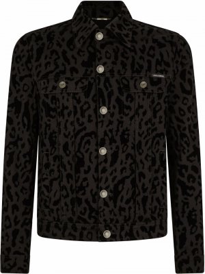 Джинсовая куртка с анималистичным принтом Dolce & Gabbana. Цвет: серый