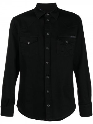 Джинсовая рубашка с тисненым логотипом Dolce & Gabbana. Цвет: черный