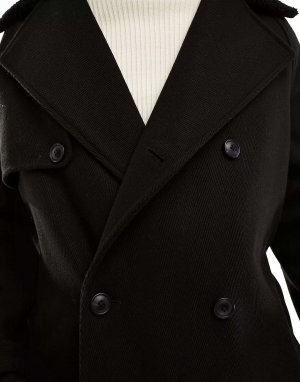 Черное объемное пальто из смесовой шерсти с воротником искусственного меха ASOS. Цвет: черный