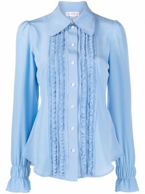Шелковая блузка с оборками Victoria Beckham. Цвет: синий