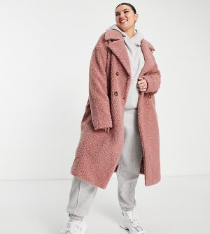 Пальто из искусственного меха под овчину розового цвета Urbancode Plus-Розовый цвет Curve