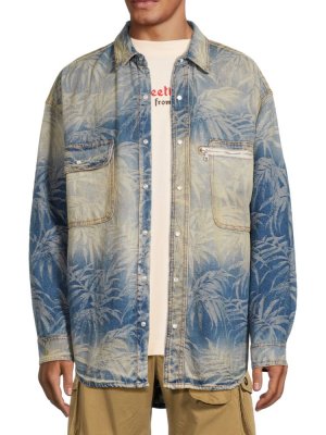 Джинсовая куртка-рубашка с принтом Jungle Leaf , цвет Light Blue Palm Angels