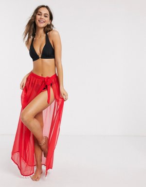 Пляжная юбка с завязкой и помпонами -Красный Brave Soul
