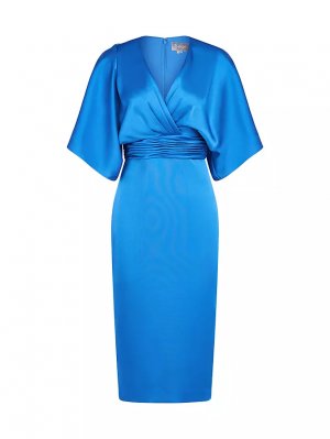 Атласное платье с V-образным вырезом ia, синий THEIA