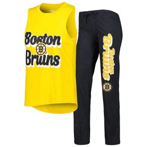 Женский спортивный комплект из топа и брюк Boston Bruins Meter золотистого/черного цвета на бретельках брюках для сна Unbranded