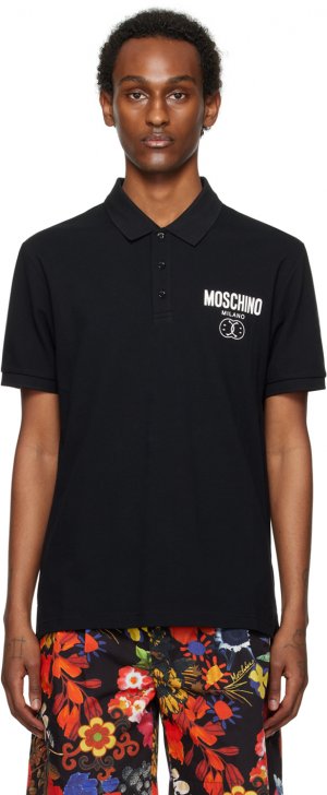 Черная футболка-поло с двойным смайликом Moschino